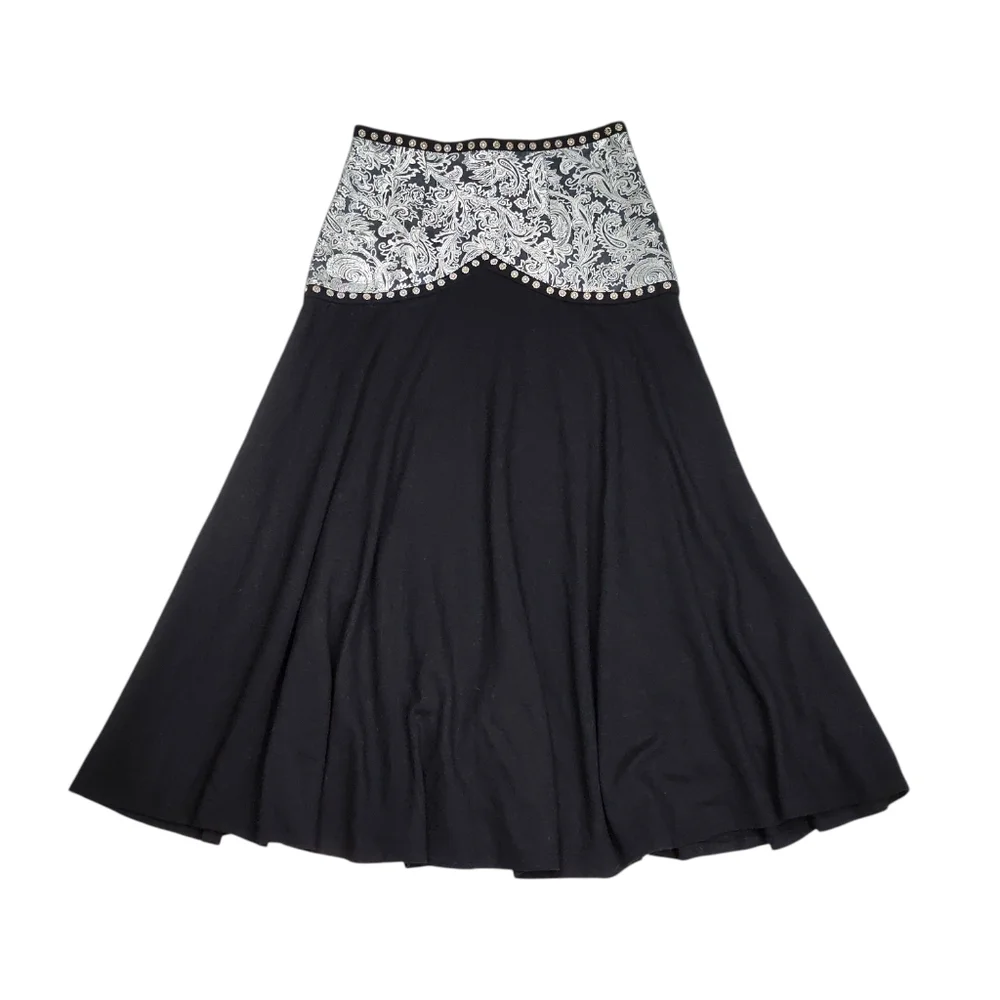 Cache Black A-Line Skirt with Beige Ornate Waist Panel - Picture 8 of 14